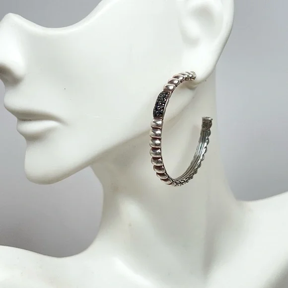 John Hardy Bedeg Lava Black Sapphire Hoop Earrings .925 - Picture 5 of 9